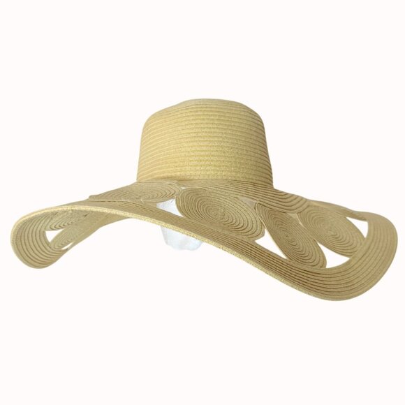 Oversized Wide Brim Sun Hat Straw Circle Resort Fashion Cruise Chic Kate Landry - Picture 3 of 15